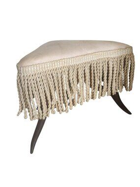 Antique Horn leg stool with Fringe Triangular Padded Seat